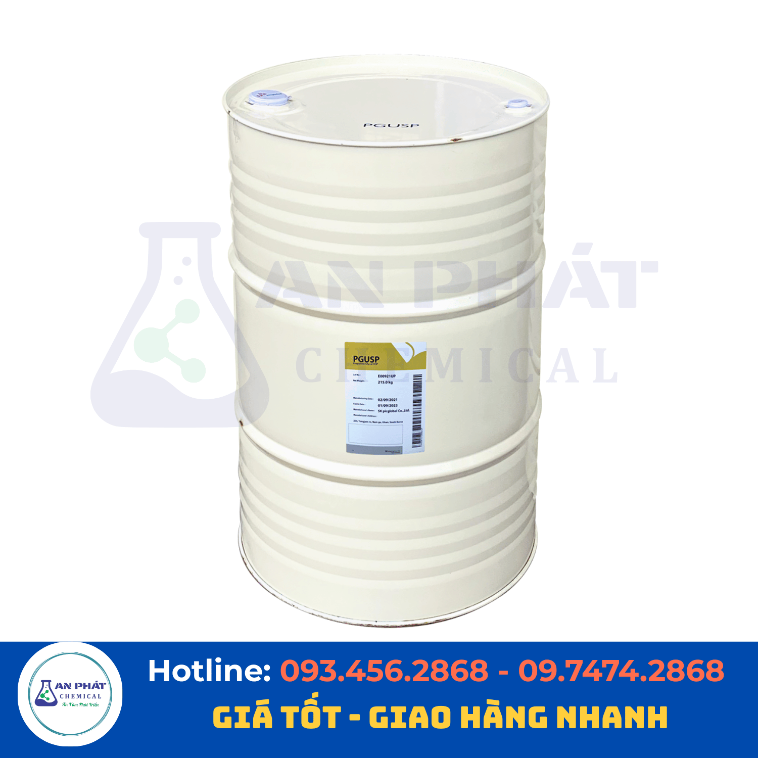 Propylene glycol (PG) C₃H₈O₂ 99,5% – Thái Lan/Hàn Quốc, 215 kg/phuy