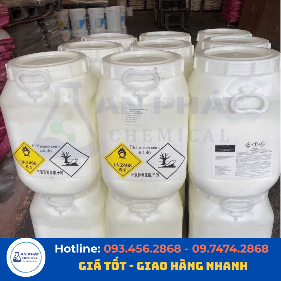 Clo bột TCCA C₃Cl₃N₃O₃ 90% – Trung Quốc, 25 kg/thùng