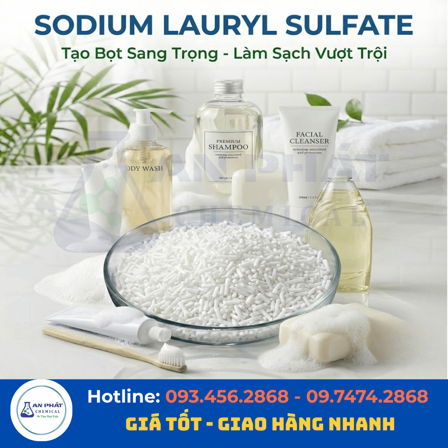 SLS (Natri lauryl sulfat) C₁₂H₂₅NaO₄S 95% – Malaysia, 25 kg/bao