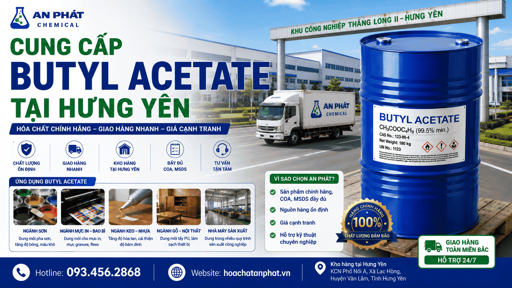 Cung cấp Butyl Acetate tại Hưng Yên – Hỗ trợ hồ sơ và giao định kỳ