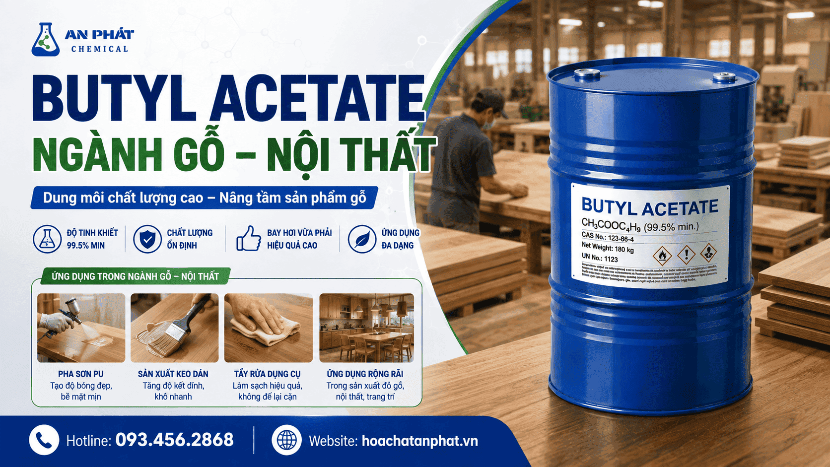 Ứng dụng Butyl Acetate trong sơn PU gỗ và hoàn thiện nội thất